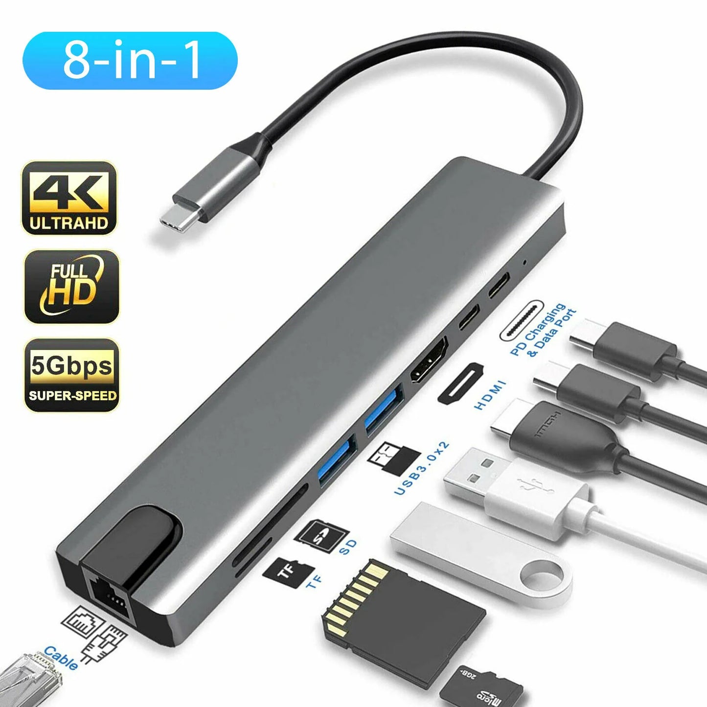 USB Type C Hub 8 in 1 - Flip.Pk