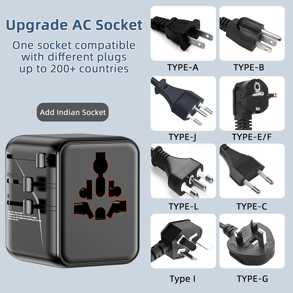 77digi universal adapter with multiple plug types on a light gray background