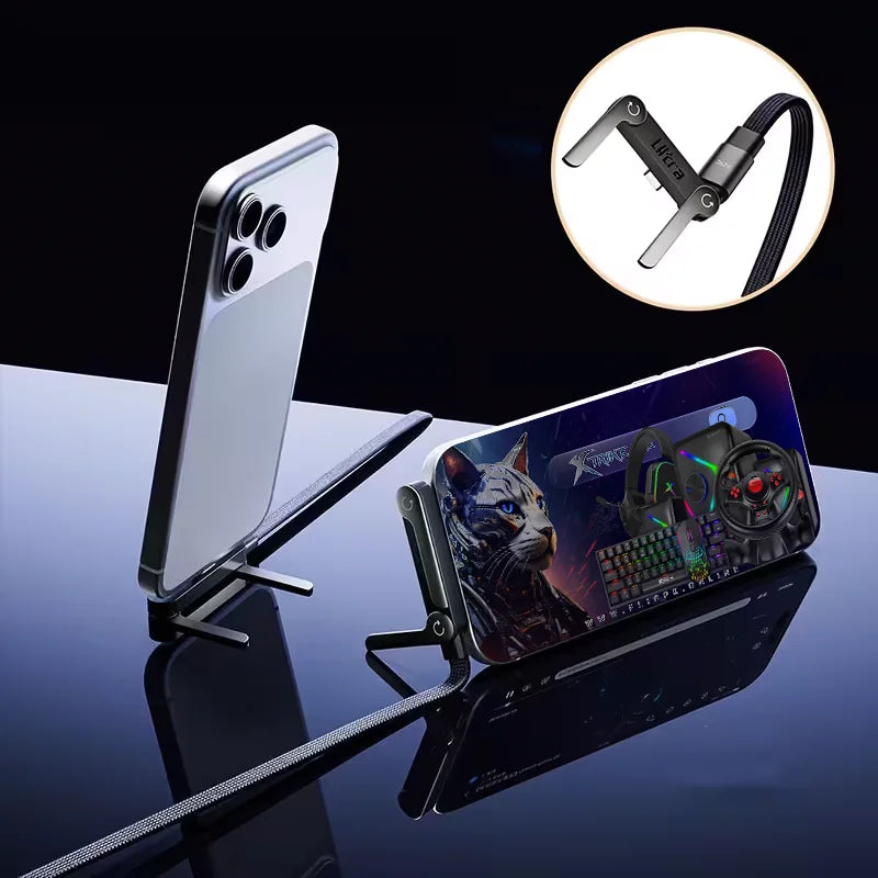 240W Type C Charging Cable with Built-in Phone Stand