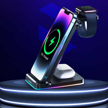 JR-WQN01 15w 3-in-1 Foldable Wireless Charging Station - Flip.Pk