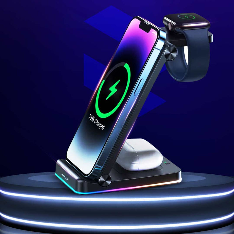 JR-WQN01 15w 3-in-1 Foldable Wireless Charging Station - Flip.Pk