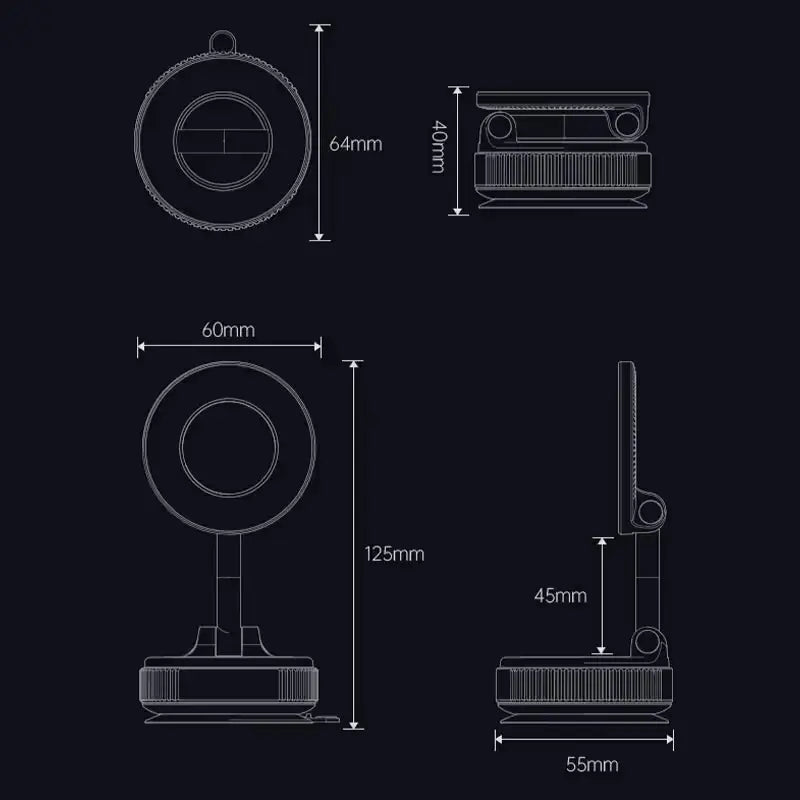 Magnetic Car Phone Holder with Adsorption Pad and Magnetic Ring - Size Details - Flip.pk