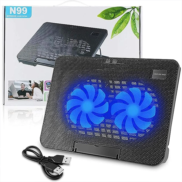N99 Laptop Cooling Pad with Dual Blue LED Fans and Retail Packaging - FLiP Gadgets