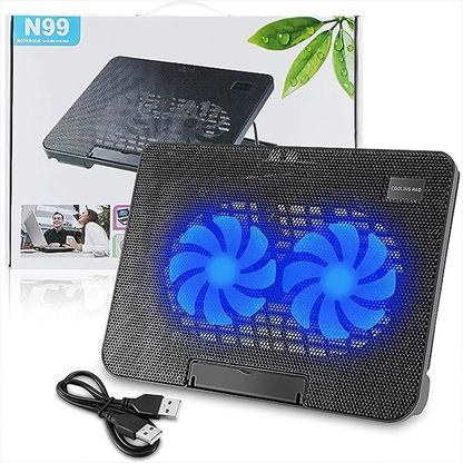N99 Laptop Cooling Pad with Dual Blue LED Fans and Retail Packaging - FLiP Gadgets