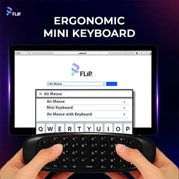 Ergonomic mini keyboard being used on a tablet with 'FLIP' branding.