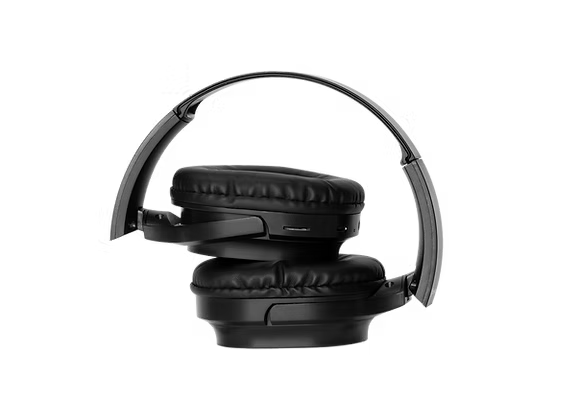 Black headphones on a transparent background