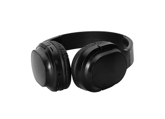 Black headphones on a transparent background