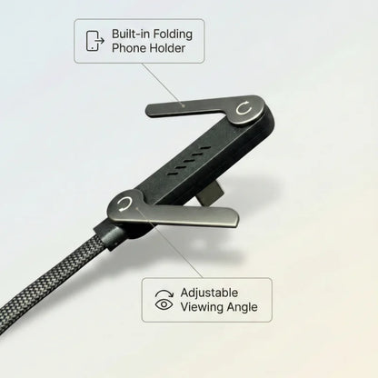 Folding phone holder with adjustable viewing angle on a light gray background