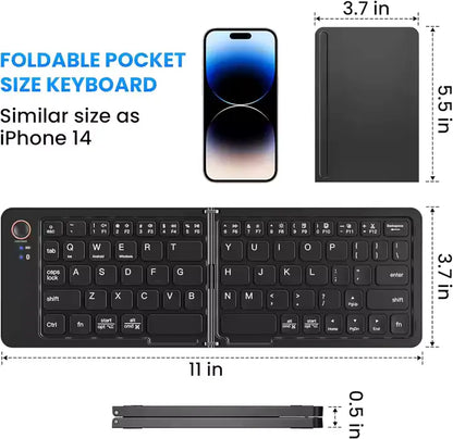 B023 11-Inch Foldable Rechargeable Bluetooth Keyboard in Black — portable wireless keyboard for tablets, phones, and laptops.