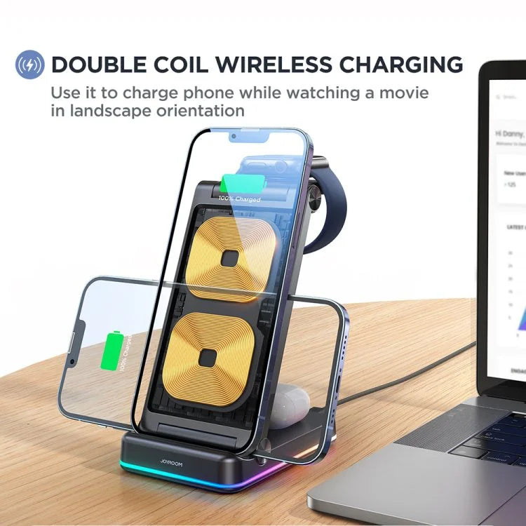 JR-WQN01 15w 3-in-1 Foldable Wireless Charging Station - Flip.Pk