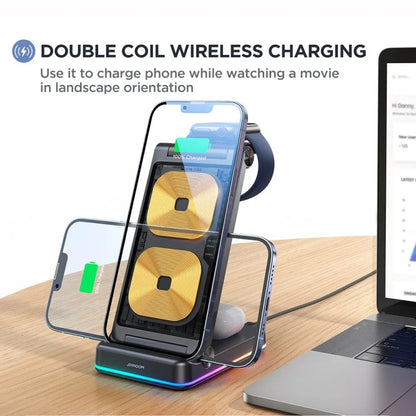 JR-WQN01 15w 3-in-1 Foldable Wireless Charging Station - Flip.Pk