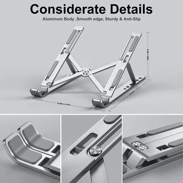 Folding Adjustable Aluminum Laptop Stand + FREE POUCH - Flip.Pk