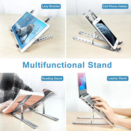 Folding Adjustable Aluminum Laptop Stand + FREE POUCH - Flip.Pk