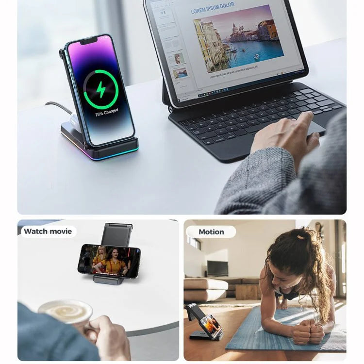 JR-WQN01 15w 3-in-1 Foldable Wireless Charging Station - Flip.Pk