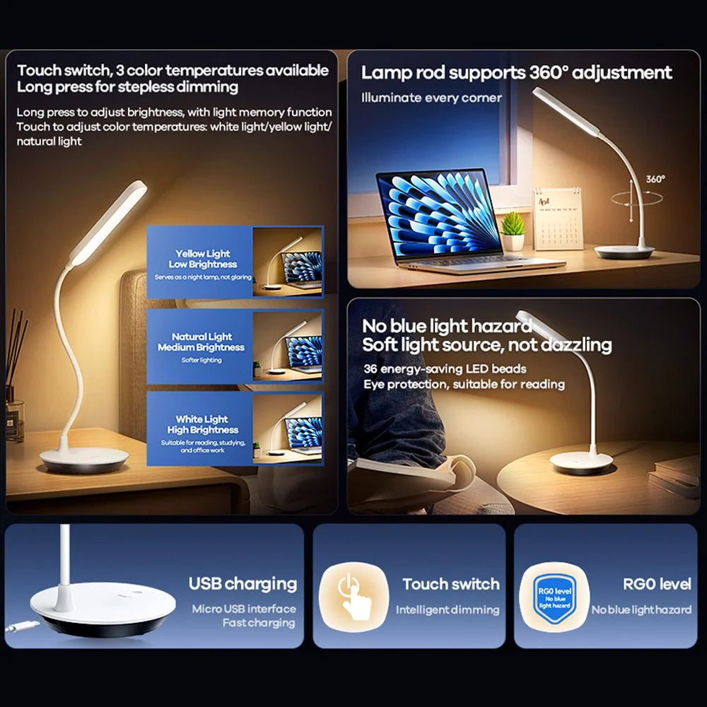 360° Flexible Portable Eye-Caring LED Desk Lamp - Flip.Pk