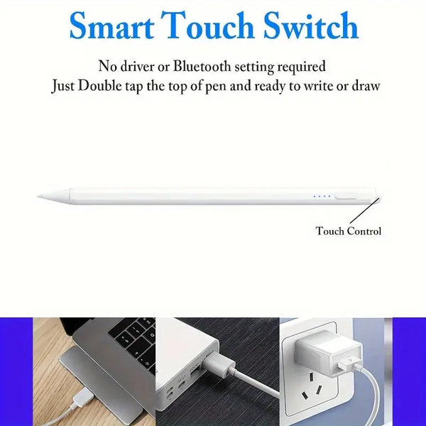 Smart touch switch with pen and usage scenarios on a white background