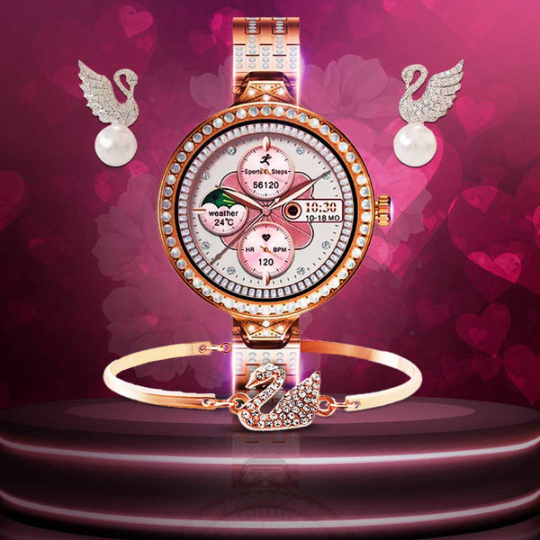 HW16 Mini Luxury Women Rose Gold Smart Watch - Flip.Pk