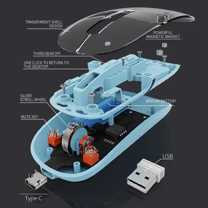 Transparent M-10A Wireless + Bluetooth Dual Mode Rechargeable Mouse