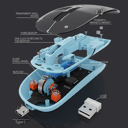 Transparent M-10A Wireless + Bluetooth Dual Mode Rechargeable Mouse