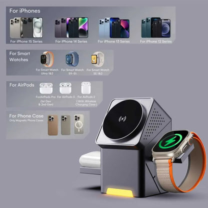 3-in-1 Magnetic Wireless Charger Stand for iPhone, Apple Watch & AirPods