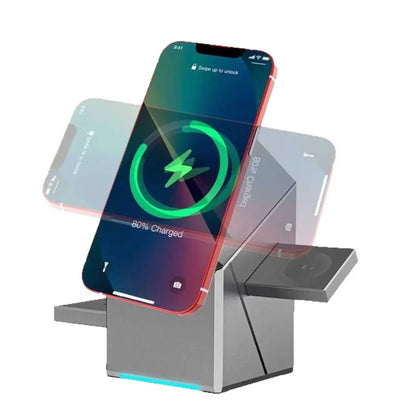 3-in-1 Magnetic Wireless Charger Stand for iPhone, Apple Watch & AirPods
