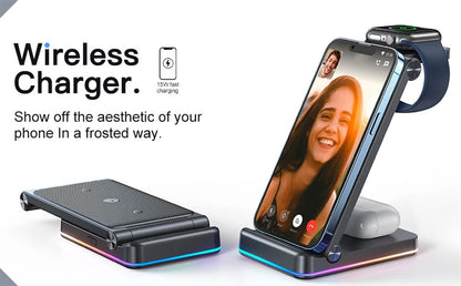 JR-WQN01 15w 3-in-1 Foldable Wireless Charging Station - Flip.Pk
