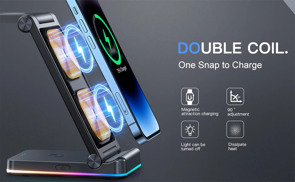 JR-WQN01 15w 3-in-1 Foldable Wireless Charging Station - Flip.Pk