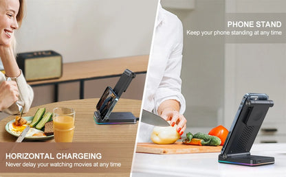 JR-WQN01 15w 3-in-1 Foldable Wireless Charging Station - Flip.Pk