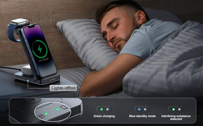 JR-WQN01 15w 3-in-1 Foldable Wireless Charging Station - Flip.Pk