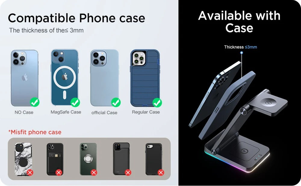 JR-WQN01 15w 3-in-1 Foldable Wireless Charging Station - Flip.Pk