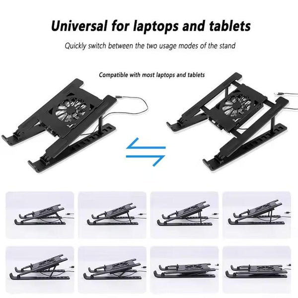 Adjustable Laptop Cooling Stand with Silent Fan & USB Power
