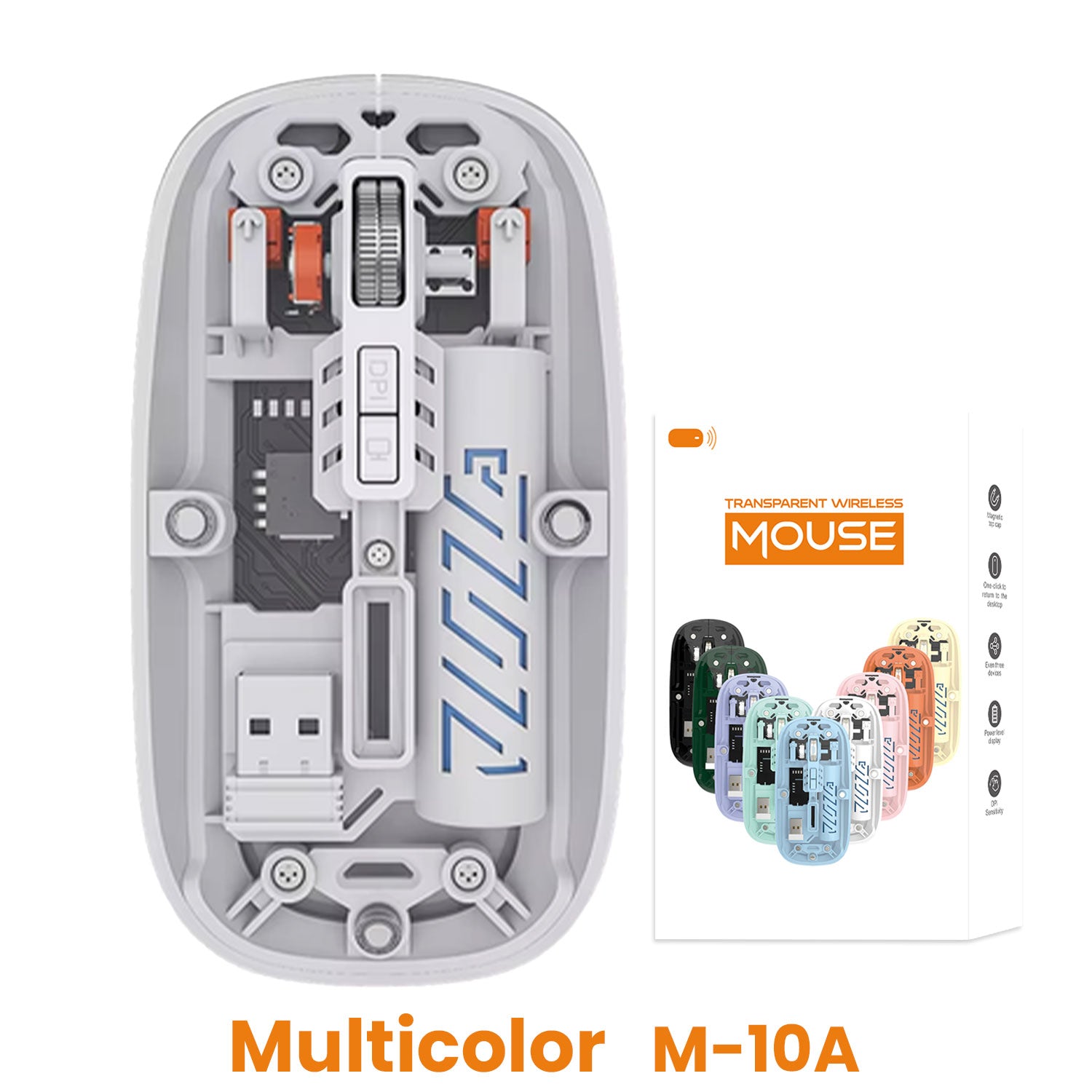 Transparent M-10A Wireless + Bluetooth Dual Mode Rechargeable Mouse - Flip.Pk